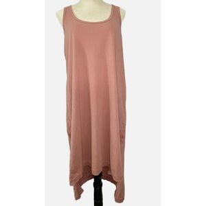 Left of Center Sleeveless Dress Pink Distressed Large Cotton hi-lo Knit tank